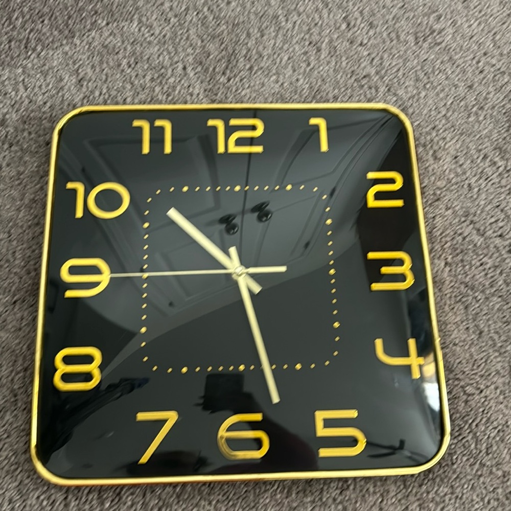 Like New!  Square Black and Gold Wall Clock